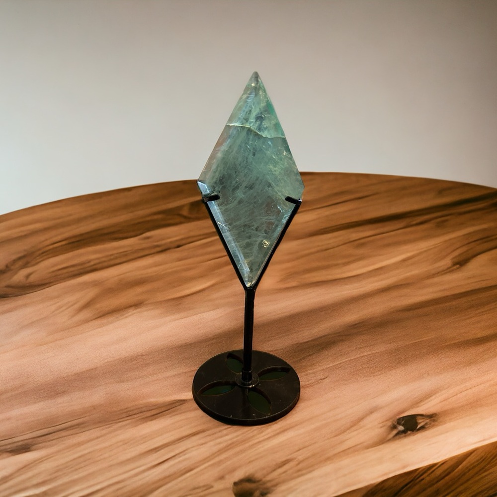 Diamond shaped fluorite with stand.